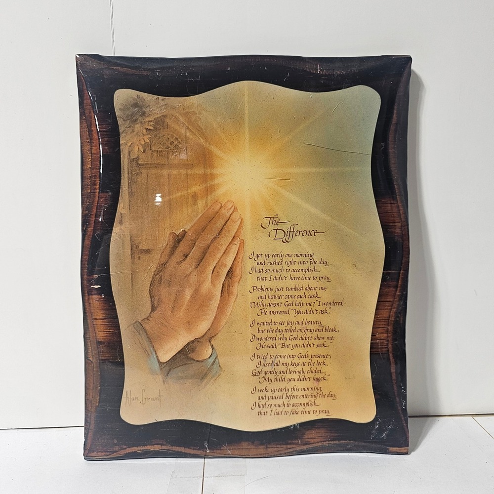 Vintage Alan Grant The Difference Praying Hands Wood Plaque Religious Wall Art
